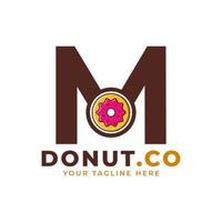 letra inicial m design de logotipo de rosquinha doce. logotipo para cafés, restaurantes, cafeterias, catering. vetor