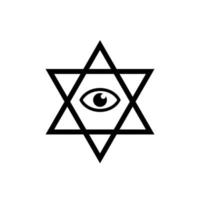 estrela hexagonal judaica com todo o olho de Deus símbolo de religião de geometria sagrada. pirâmide triangular. nova ordem mundial. alquimia desenhada à mão, religião, espiritualidade, ocultismo. vetor isolado em branco