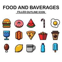 conjunto de ícones de alimentos e bebidas vetor