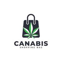 logotipo de cannabis da loja on-line médica. saco de compras combinado com ilustração vetorial de ícone de cannabis vetor