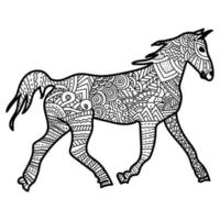 desenho de símbolo animal do cavalo do horóscopo oriental com padrões ornamentados, animalismo meditativo para colorir vetor
