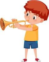 menino bonito tocando trompete vetor