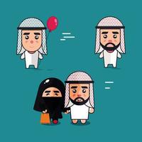 ilustração em vetor de desenho animado de família muçulmana fofa