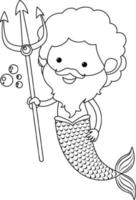 personagem de doodle sereia preto e branco vetor