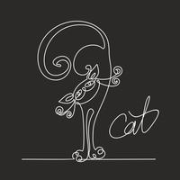 Gato. Desenho de linha contínuo. Gatinho engraçado. Lettering Fundo preto. O efeito do quadro de giz. Vetor. vetor