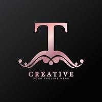 letra t inicial do logotipo de luxo para restaurante, realeza, boutique, café, hotel, heráldica, joias, moda e outras ilustrações vetoriais vetor