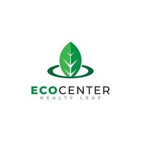 design de logotipo de centro ecológico de folha. folha verde combinada com ilustração vetorial de ícone de quadro vetor