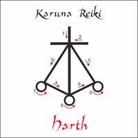 Karuna Reiki. Cura energética. Medicina alternativa. Símbolo de Harth. Prática espiritual. Esotérico. Vetor
