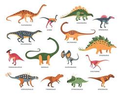 coleção de ícones de dinossauros coloridos vetor
