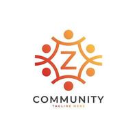 letra inicial da comunidade z conectando o logotipo das pessoas. forma geométrica colorida. elemento de modelo de design de logotipo de vetor plana.