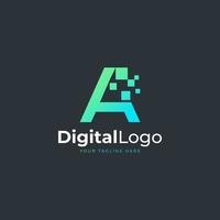 carta de tecnologia um logotipo. forma geométrica azul e verde com pontos de pixel quadrado. utilizável para logotipos de negócios e tecnologia. elemento de modelo de ideias de design. vetor