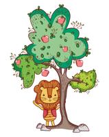 Leão no desenho bonito de árvore vetor
