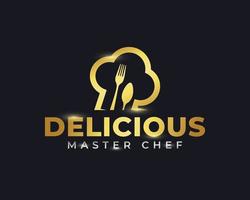 modelo de vetor de design de logotipo de chef dourado. utilizável para o logotipo do restaurante e empresa de alimentos
