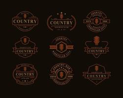 conjunto de crachá retrô vintage para música de guitarra country bar bar ocidental cowboy logotipo emblema símbolo