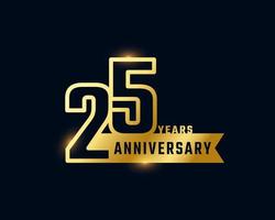 Celebração de aniversário de 25 anos com cor dourada de número de contorno brilhante para evento de celebração, casamento, cartão de felicitações e convite isolado em fundo escuro