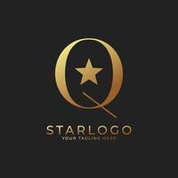 abstrato letra inicial q logotipo estrela. ouro uma carta com combinação de ícone de estrela. utilizável para logotipos de negócios e branding. vetor