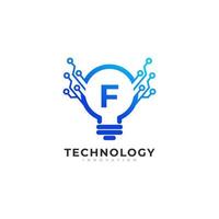 letra f dentro do elemento de modelo de design de logotipo de inovação de tecnologia de lâmpada vetor