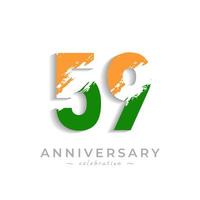 Celebração de aniversário de 59 anos com pincel branco barra em açafrão amarelo e cor verde da bandeira indiana. saudação de feliz aniversário celebra evento isolado no fundo branco vetor