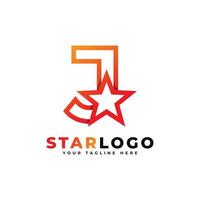 letra j estrela logotipo estilo linear, cor laranja. utilizável para logotipos de vencedores, prêmios e premium. vetor