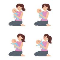mãe segurando o conjunto de desenhos animados de bebê com raiva vetor