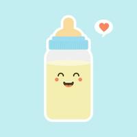design plano de garrafa de leite de bebê. personagens engraçados de garrafa de leite com rostos sorridentes, ilustração vetorial dos desenhos animados isolada na cor de fundo. garrafa de leite fofa e kawaii. vetor