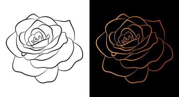 ícone de contorno de flor rosa, estilo de arte de linha de esboço simples doodle, conjunto de botânica floral preto e dourado. design de logotipo elegante de beleza. desenho de símbolo isolado gráfico. forma plana, cartão de tatuagem de casamento. vetor