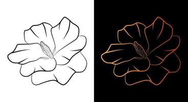 ícone de contorno de flor, estilo de arte de linha de esboço simples doodle, conjunto de botânica floral preto e dourado. elemento de design de logotipo elegante de beleza. desenho de símbolo isolado gráfico. forma plana, cartão de impressão de tatuagem de casamento. vetor