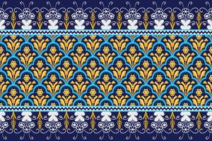 flor amarela em azul marinho, design tradicional de padrão oriental étnico geométrico branco para plano de fundo, tapete, papel de parede, roupas, embrulho, batik, tecido, estilo de bordado de ilustração vetorial vetor