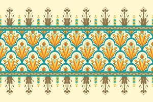 flor amarela em marfim, verde cerceta padrão geométrico oriental design tradicional para plano de fundo, tapete, papel de parede, roupas, embrulho, batik, tecido, estilo de bordado de ilustração vetorial vetor