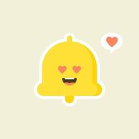 design plano de sino de mão kawaii. notificações felizes, anúncios. alarme de lembrete. emoji, emoticon. ilustração vetorial fofa isolada vetor