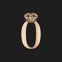 luxo número dourado 0 com símbolo de diamante. inspiração de design de logotipo de diamante premium vetor