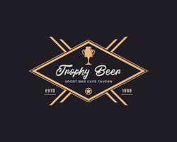 clássico rótulo vintage emblema emblema troféu copo cerveja para retro sport bar café taberna inspiração de design de logotipo vetor