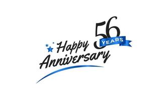 Celebração de aniversário de 56 anos com símbolo azul swoosh e fita azul. saudação de feliz aniversário celebra ilustração de design de modelo vetor