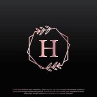 logotipo floral do hexágono da letra h elegante com linha de ramificação criativa do monograma da folha elegante e cor preta rosa. utilizável para logotipos de negócios, moda, cosméticos, spa, ciência, medicina e natureza. vetor