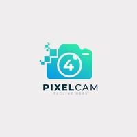 número 4 dentro do modelo de design de logotipo de tecnologia de pixel de foto de câmera vetor