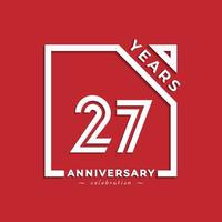 Design de estilo de logotipo de comemoração de aniversário de 27 anos com número vinculado na praça isolada em fundo vermelho. saudação de feliz aniversário celebra ilustração de design de evento vetor