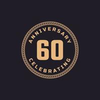 celebração de aniversário de 60 anos retrô vintage com emblema de padrão de borda de círculo. saudação de feliz aniversário celebra evento isolado em fundo preto vetor