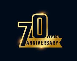 Celebração de aniversário de 70 anos com cor dourada de número de contorno brilhante para evento de celebração, casamento, cartão de felicitações e convite isolado em fundo escuro vetor