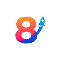 número 8 com símbolo do ícone do logotipo do foguete. bom para logotipos de empresas, viagens, start up e logística vetor