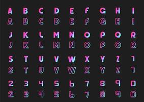 Vector conjunto de letras do alfabeto e números, estilo de néon
