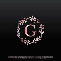 elegante logotipo floral do hexágono da letra g com linha de ramificação criativa de monograma de folha elegante e cor preta rosa. utilizável para logotipos de negócios, moda, cosméticos, spa, ciência, medicina e natureza. vetor