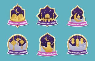 conjunto de adesivos ramadan kareem vetor