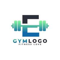 letra e logotipo com barra. logotipo do ginásio de fitness. levantando o design do logotipo do vetor para academia e fitness. modelo de logotipo de letra do alfabeto