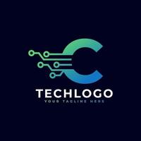 logotipo da letra c da tecnologia. modelo de logotipo de vetor futurista com cor gradiente verde e azul. forma geométrica. utilizável para logotipos de negócios e tecnologia.