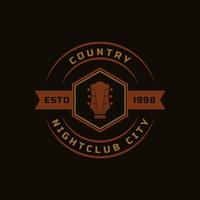 distintivo retrô vintage para música de guitarra country bar bar ocidental cowboy logotipo emblema símbolo vetor