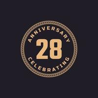 celebração de aniversário de 28 anos retrô vintage com emblema de padrão de borda de círculo. saudação de feliz aniversário celebra evento isolado em fundo preto vetor