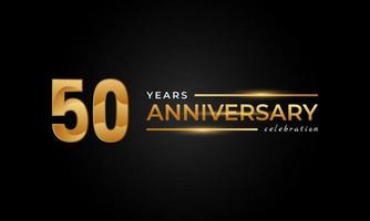 Celebração de aniversário de 50 anos com cor dourada e prata brilhante para evento de celebração, casamento, cartão de felicitações e convite isolado em fundo preto