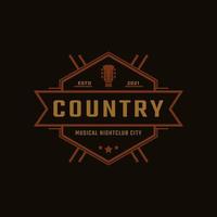 distintivo de rótulo retrô vintage clássico para modelo de design de logotipo de cowboy de música de guitarra country bar saloon ocidental vetor