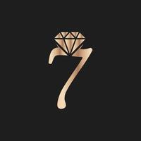 luxo número dourado 7 com símbolo de diamante. inspiração de design de logotipo de diamante premium vetor