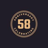 celebração de aniversário de 58 anos retrô vintage com emblema de padrão de borda de círculo. saudação de feliz aniversário celebra evento isolado em fundo preto vetor